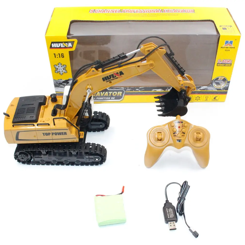 

1331 1:16 9CH Die-Cast Alloy Remote Control Excavator Engineering Truck Static Model Caterpillar Wheel Kids Educational Toy
