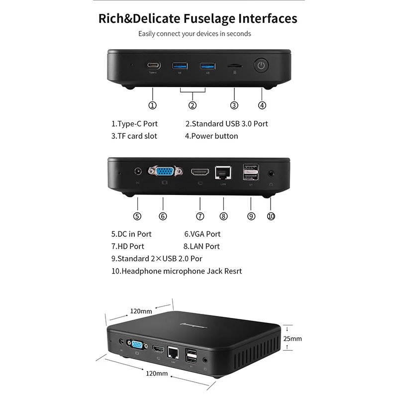 Перемычка Ezbox N4 Mini Pc, Intel Gemini Lake N4100 4 Гб ОЗУ 64 Гб ПЗУ 2,4 г/5 ГГц WIFI Windows 10 Мини ПК Поддержка Hdmi/Vga