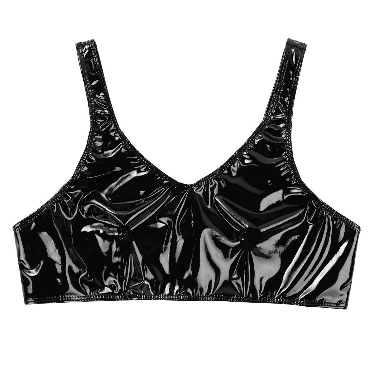 Women Exotic Underwear Wetlook Leather Lingerie Open Nipples Hole Crop Tops Open Cup Triangle Bralette Wire-free Unlined Bra Top