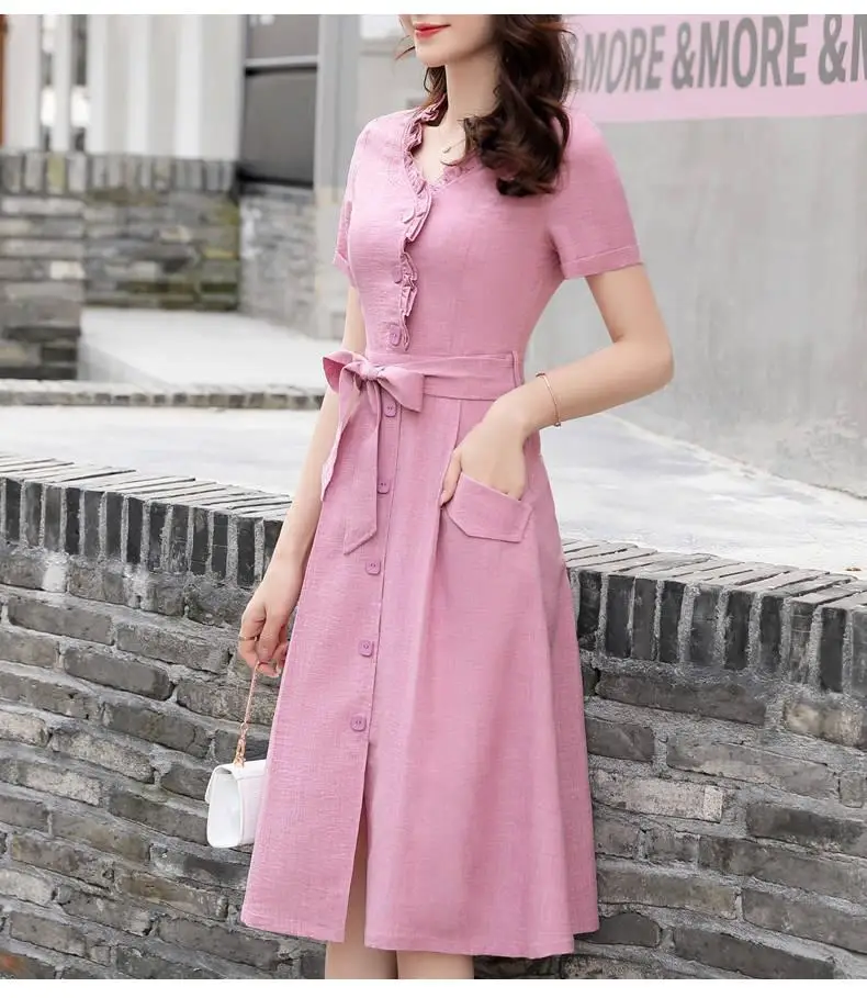 Летнее платье с коротким рукавом французское нестандартное большого размера