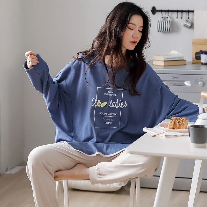 

for Women Long Sleeve Keep Warm Sleepwear Black Cute Cartoon Rabbit Mujer Nightwear Autumn Winter Fashion All-Cotton Pajamas Set