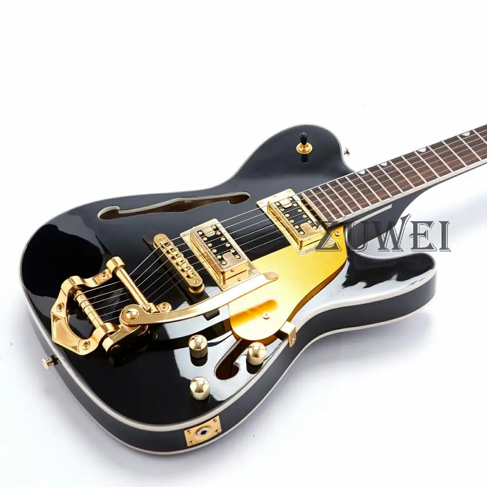 TL Электрогитара Custom Shop Полу полый корпус золотой Аппаратный набор В