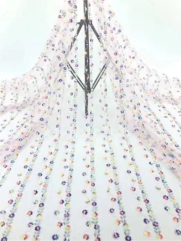 

Pearls Beads African Lace Fabric Flower Sequins Embroidered French Nigerian Net Lace Fabric Latest Design Wedding Party Dress