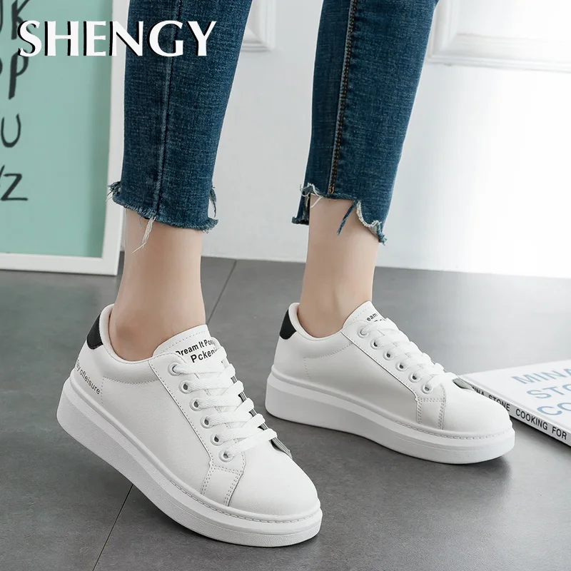 

2019 Women Sneakers Pu Casual Shoes Breathable Air-Cushion Flat Anti-Slip Women Sneakers Outdoor Office Female Vulcanized Shoes