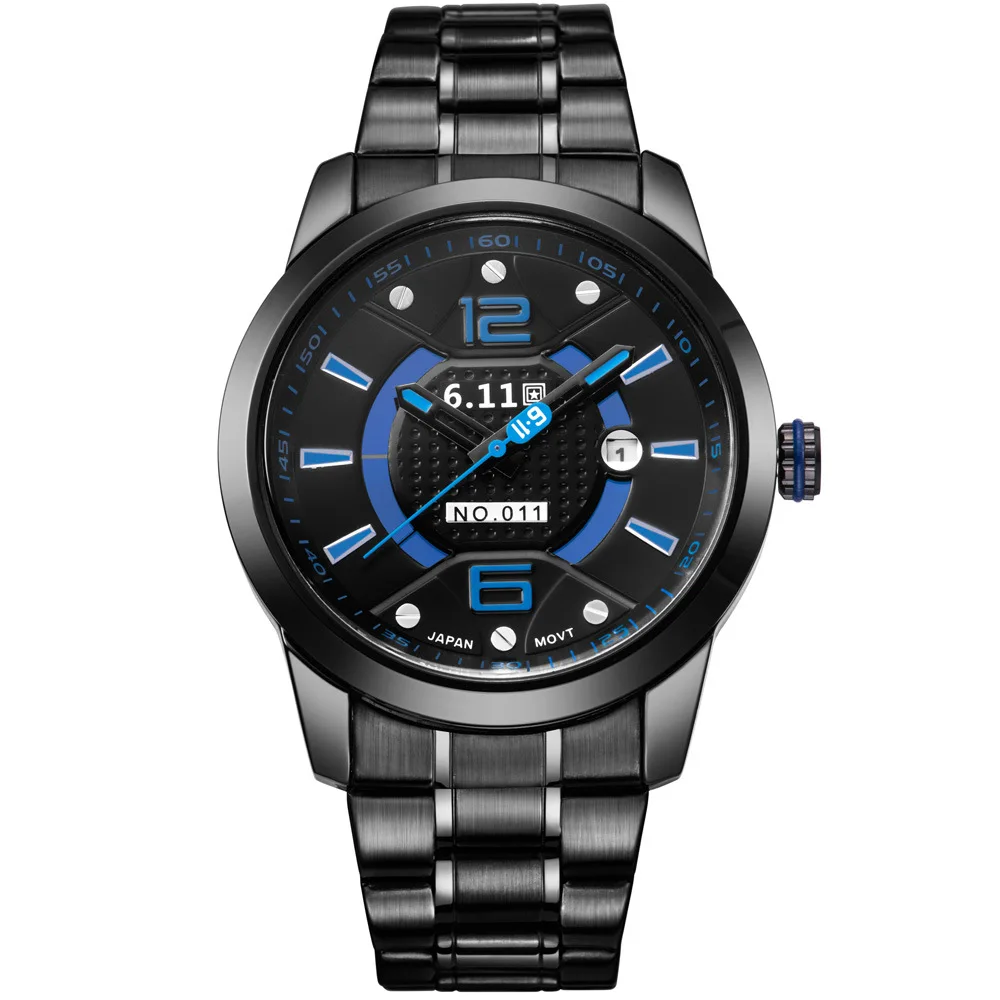 

Fashion No-011 Light Waterproof Energy Saving Environmentally Friendly Calendar Opto-electronic Table Men Steel Belt Watch