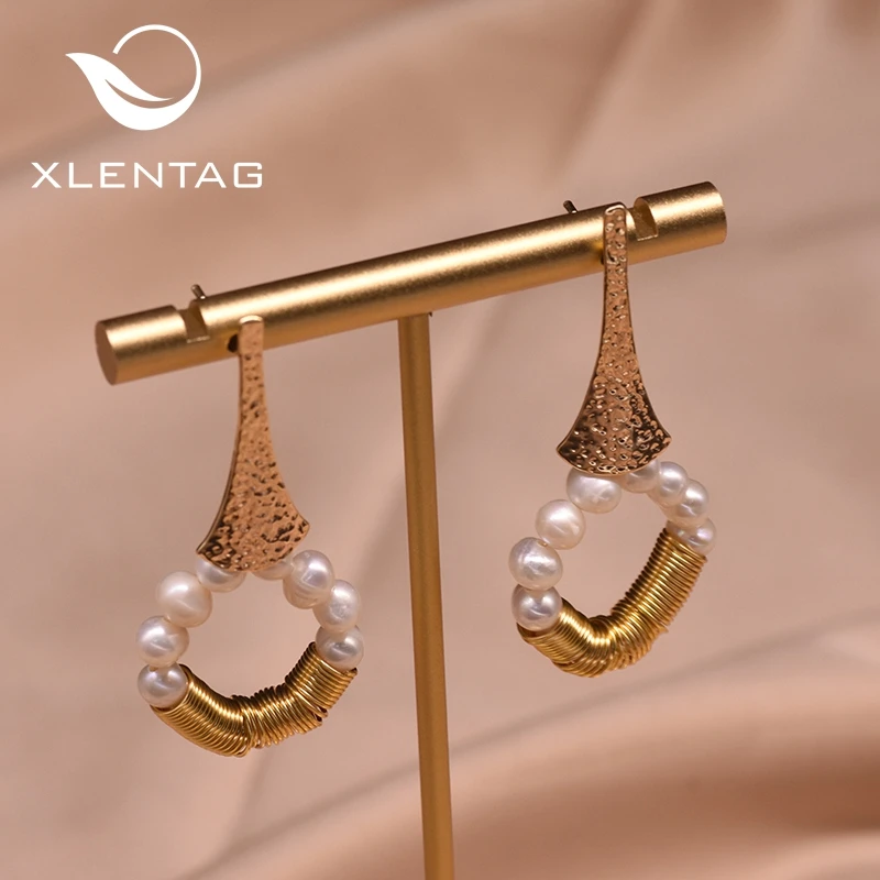 XlentAg оригинальные серьги-гвоздики из натурального белого полубарочного жемчуга