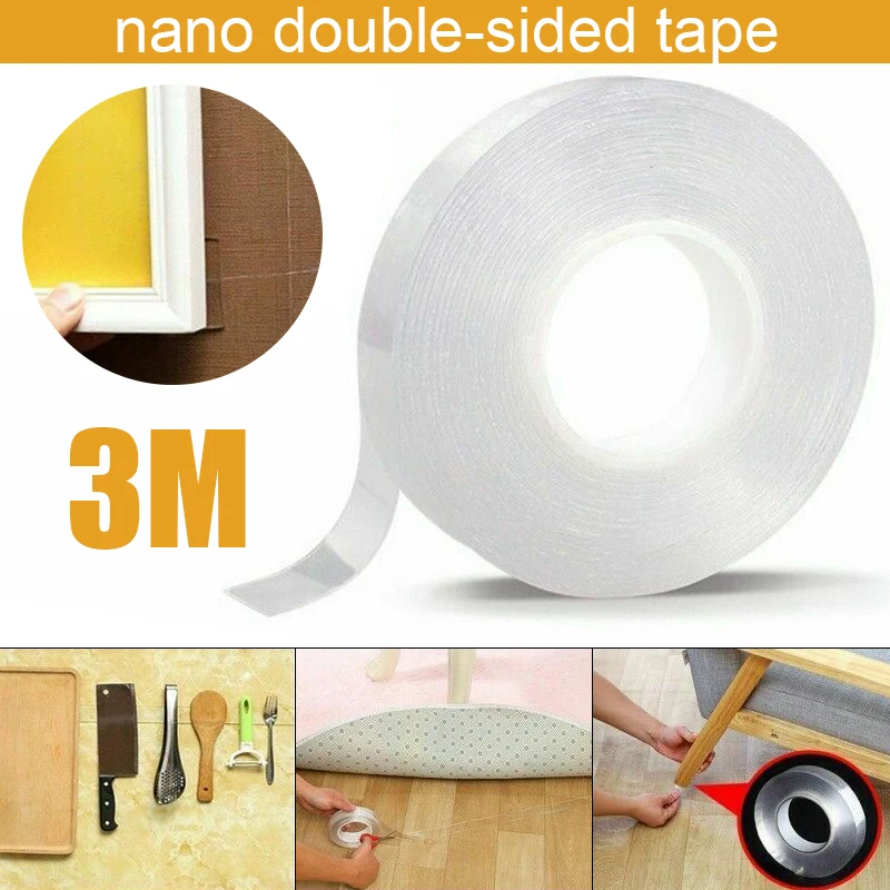

3 Meter Multifunctional Magic Tape Washable Transparent Double-sided Nano Invisible Gel Tape Traceless Removable Nano Sticker