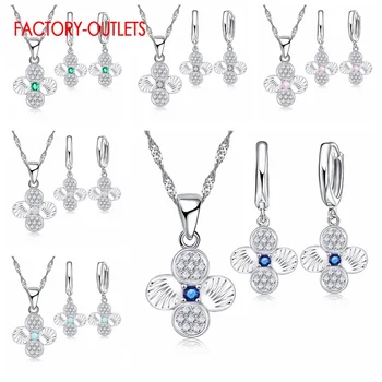 

Newest Design Flower Shape Pendant Earring Necklace Set Genuine 925 Sterling Silver Jewelry Sets For Women Girls Birthday Gift