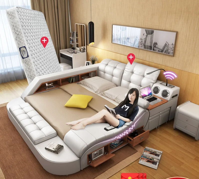 Camas dormitorio Bedroom furniture king size bed leather material