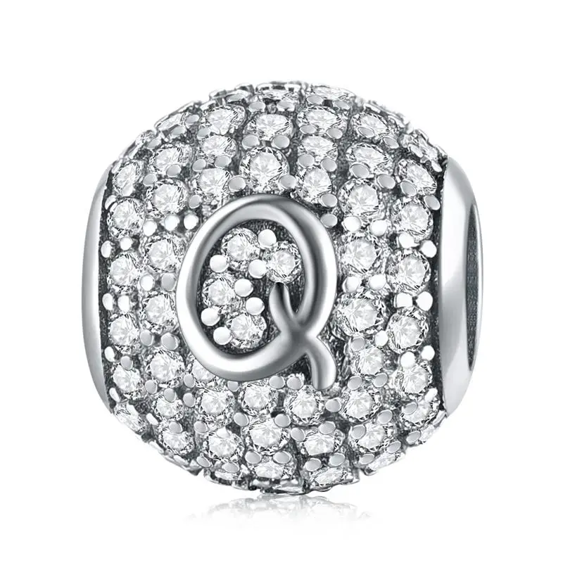 DALARAN 26 Letters 925 Sterling Silver A-Z Alphabe Dazzling CZ Bead Charms Silver 925 Original Fit Bracelets Diy Jewelry Making - Цвет: Q