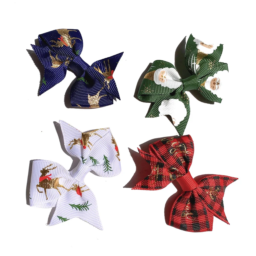 2.6 Inch Christmas Hair Bow With Clip Printed Hair Clip For Kids Girls Boutique Party Bows Grips Barrettes Hair Accessories