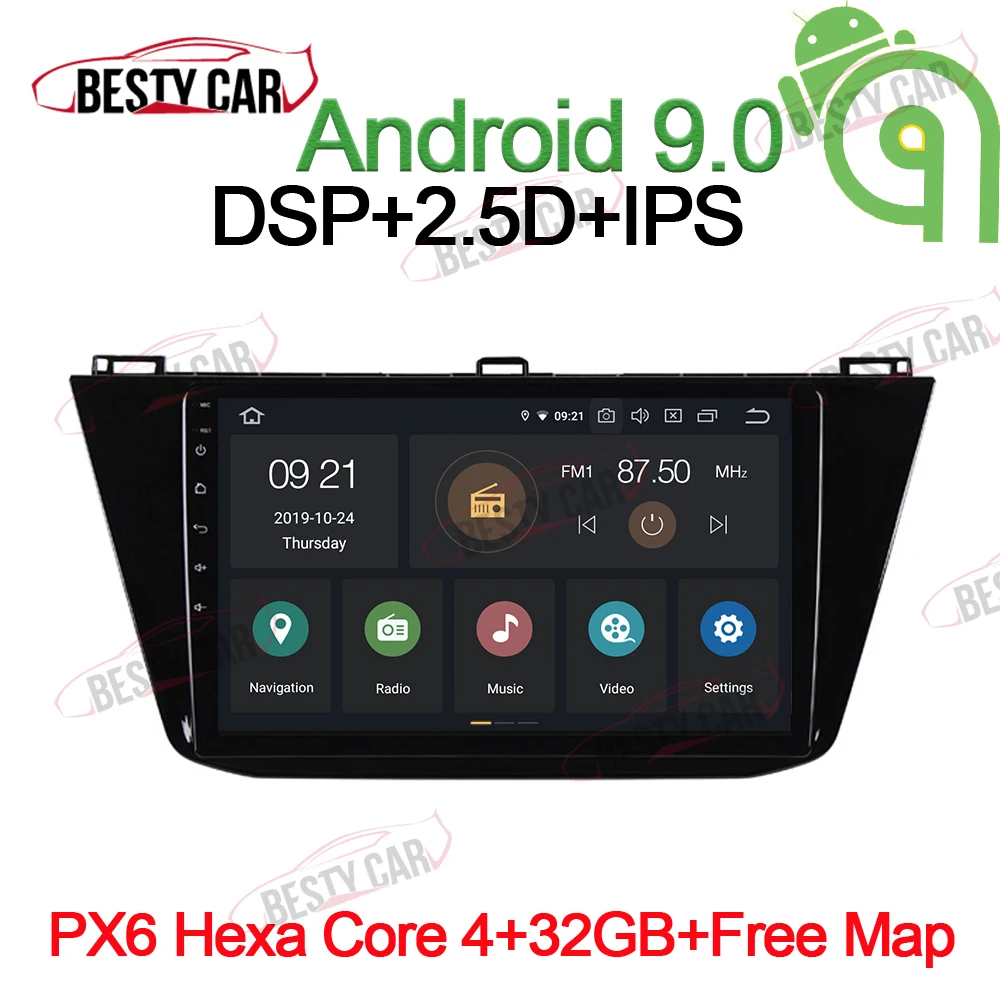 10,1 ''ips Android 9,0 Автомобильный мультимедийный плеер Авто Радио стерео для VW Tiguan L gps навигация wifi OBD2 DSP - Цвет: PX6-4-32GB-CarPlay