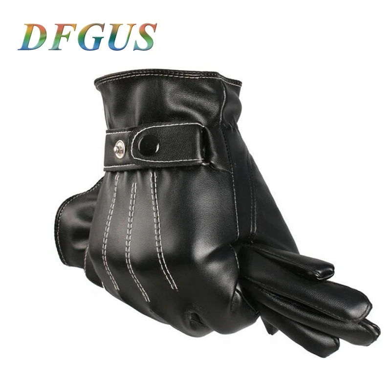 Men Fashion Winter Faux Leather Motorcycle Full Finger Touch Screen Warm Gloves