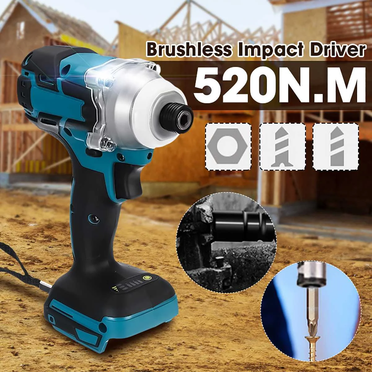 DOERSUPP Brushless Cordless Electric Impact Wrench Rechargeable 1/2