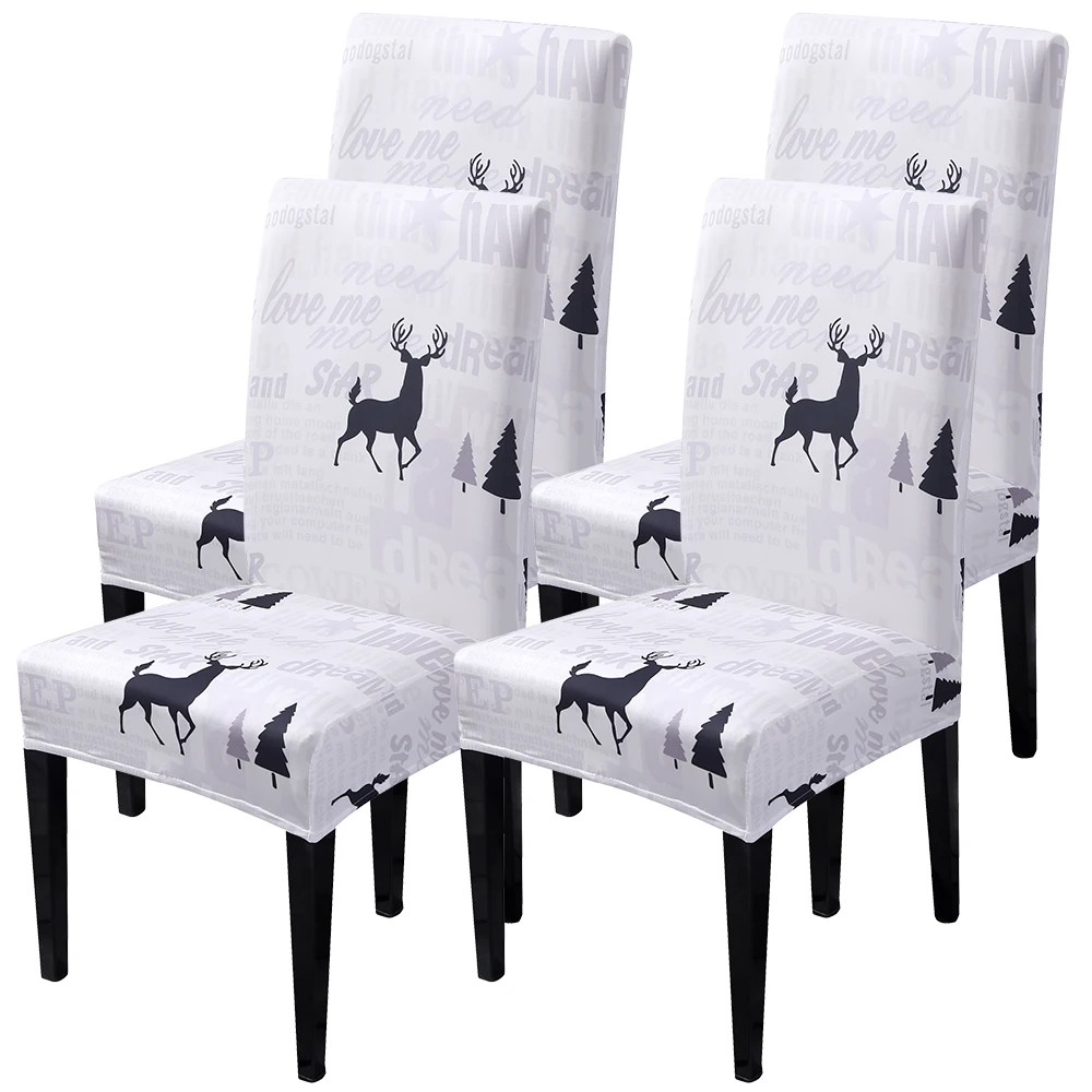A Christmas Dining Chair Covers Stretch Dining Room Chair Case Removable Stretch Seat Covers Christmas Decoration For Home 4pcs - Цвет: A