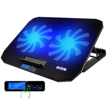 Refroidisseur pour ordinateur Portable de jeu avec écran Led, avec 2 grands ventilateurs silencieux, support USB pour pc de 12 à 17 pouces