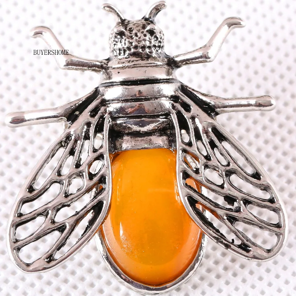 10Pcs 37x37MM Cicada Brooch Natural Multi-color Stone Bead Pendant For Men Women Jewelry Gift Silver K1620