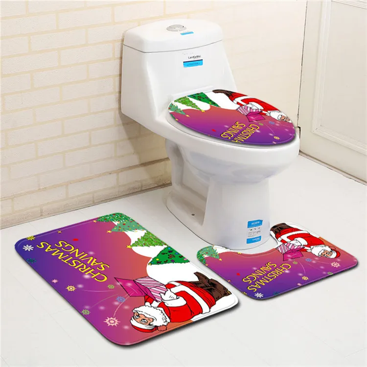 Free Shipping 3 pcs/Set Santa Claus Gifts Bath Mats Anti Slip Bathroom Set Tapete Banheiro Washable Toilet Rugs Alfombra Bano
