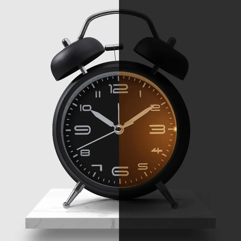 Twin Bell Alarm Clock Metal Frame 3D Dial with Backlight Function Desk Table Clock for Home& Office black