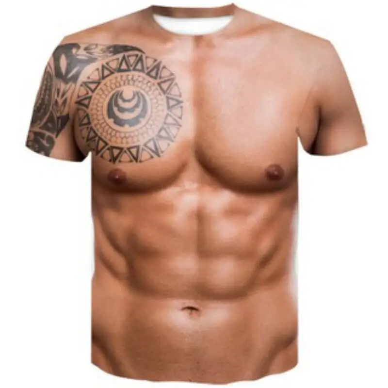 

2021 Summer Men's T-shirt Cosplay T-shirt Fitness Muscle Short Sleeve 3D Printing Male Tee Fashion Cool Muscle Man with Tattoos