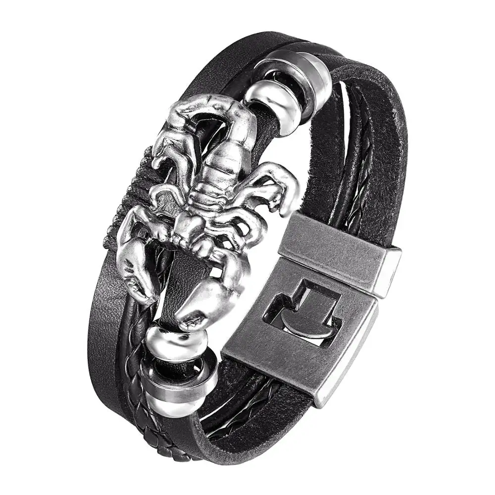 

2020 Lucky Men's Vintage Leather Bracelet Men's Alloy Scorpion Multilayer Woven Women's Pulseira Masculina Jewelry Gift