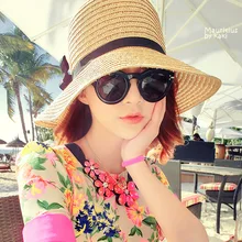 Стиль маленький чили стиль пляж колледж Стиль соломенная складная шляпа с бантом соломенная шляпа Женская остроконечная шляпа
