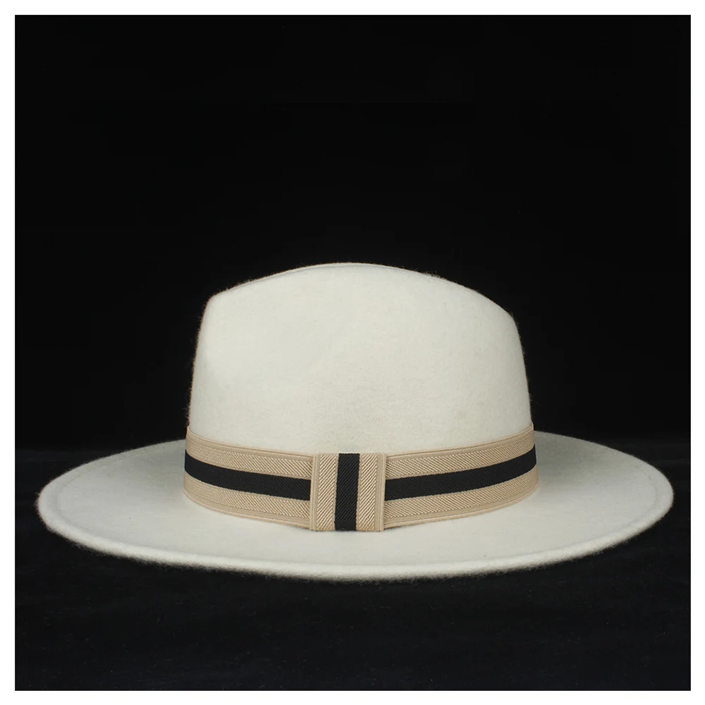 Шерсть аутентичная Женская Белая Шляпа Fedora элегантные женские вечерние шляпы широкополый шляпка для церкви женская шляпа размер 56-58 см