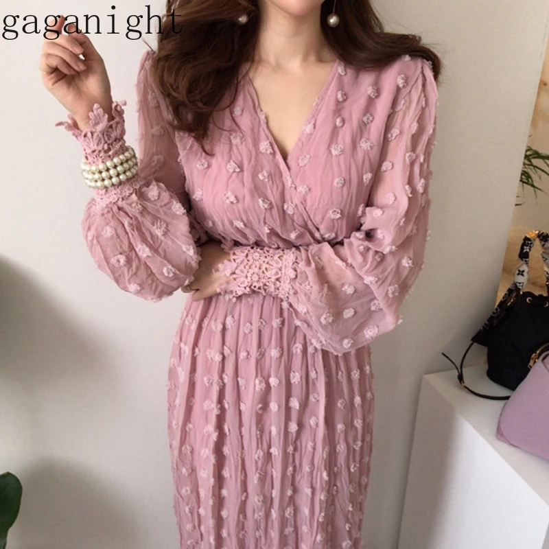 Женское шифоновое платье макси Gaganight вечерние платья с длинным рукавом v образным