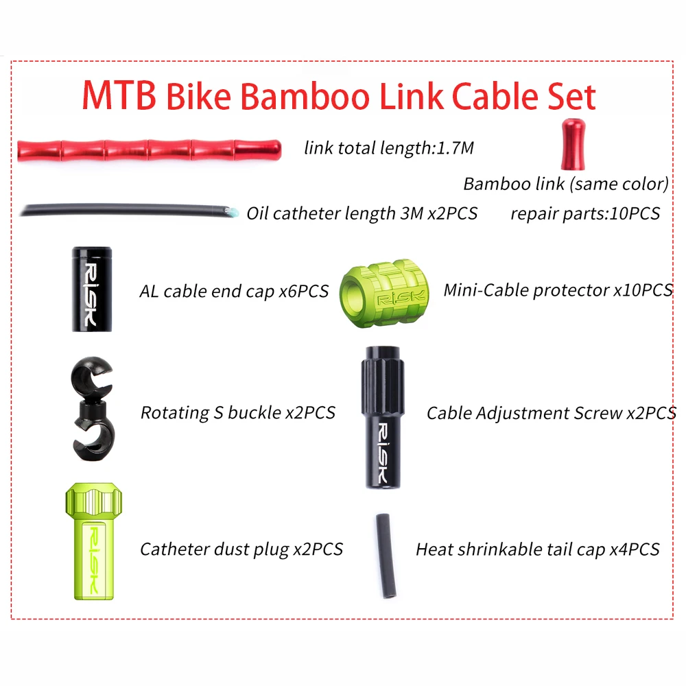 RISK CNC Aluminum Bicycle Cable With Catheter set Ultralight MTB Road Bike Bamboo Link Cable Housing Kit Fits Shifting/Brake RISK CNC Aluminum Bicycle Cable With Catheter set Ultralight MTB Road Bike Bamboo Link Cable Housing Kit Fits Shifting/Brake