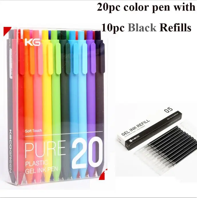 Xiaomi KACO Sign Pen 20 Colors Mi Mijia pens 0.5mm Refill ABS Plastic Write Length 400m+ 10pcs 0.5MM Refills(Black/Red/Blue - Цвет: 20pen and 10 black