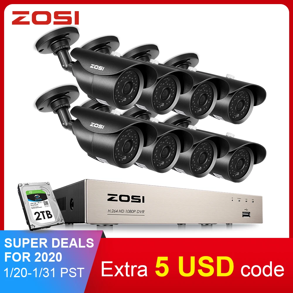  ZOSI HD-TVI 8CH 1080P DVR Kit 2.0MP Security Cameras System 8*1080P Day Night Vision CCTV Home Secu