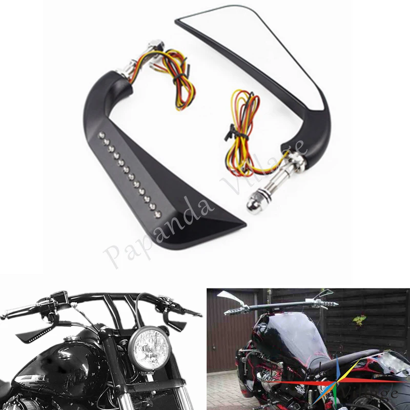 Aluminum Motorcycle Black Amber LED Running Turn Signal Side Mirrors 5/16" Bolt for Harley Dyna Sportster Cafe Racer | Автомобили и