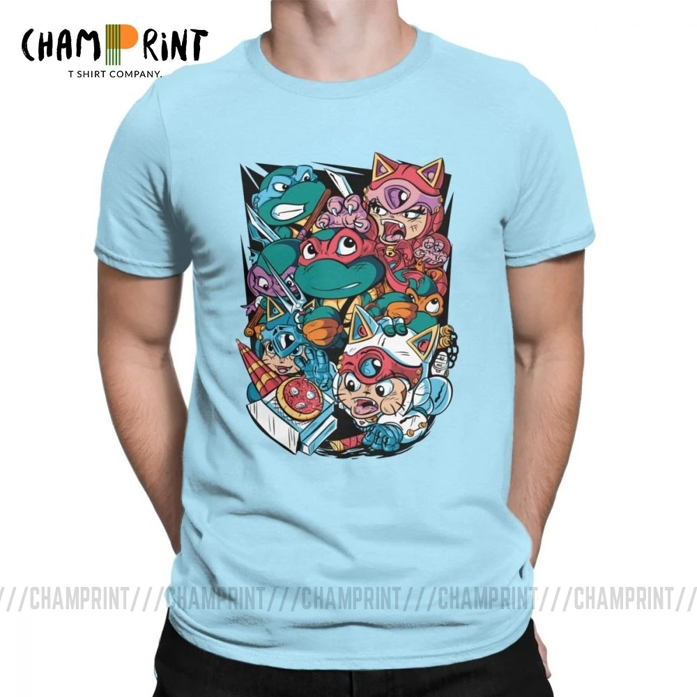 

Samurai Pizza Cats T-Shirts Men Vintage 100% Cotton Tee Shirt Round Neck Short Sleeve T Shirt Classic Clothes