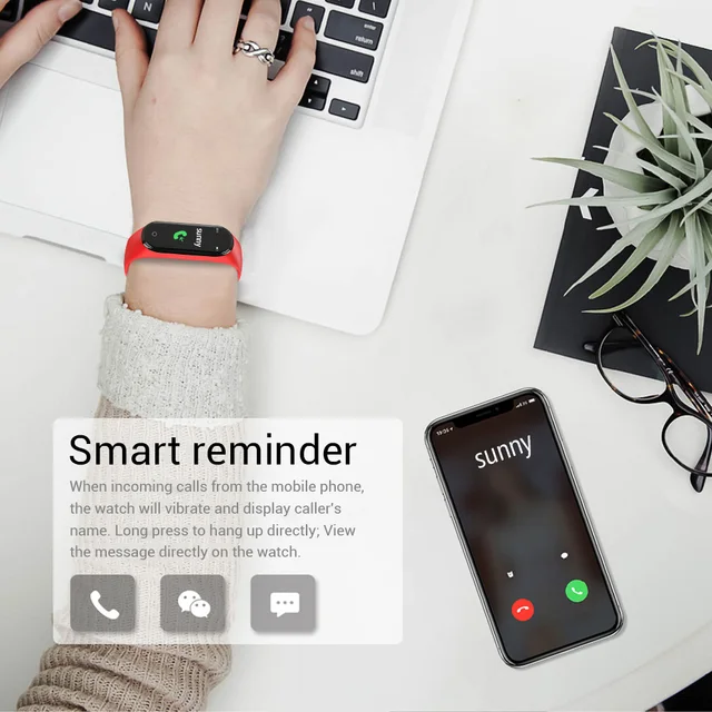 Fashion M4 Smart Wristband, Heart Rate Sleep Monitoring Pedometer, Call Notification Smart Electronic Fitness Sports Bracelet 4