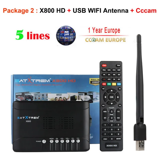 box with wifi cccam Satxtrem X800s HD ТВ ресивер DVB S2 Full HD 1080P USB WiFi с Cccam рецептором Цифровое ТВ Azamerica 4K спутниковый ресивер - Цвет: box with wifi cccam