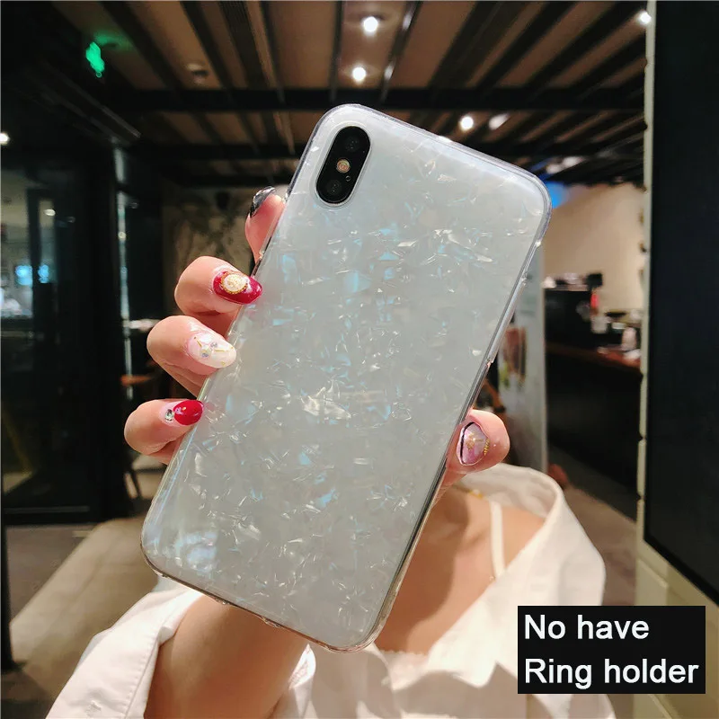 White Мягкий блеск TPU чехол для телефона для iPhone 7 8 6 6S Plus Dream Shell шаблон чехол s для iPhone X XS 11 Pro Max XR с кольцом-держателем - Цвет: White