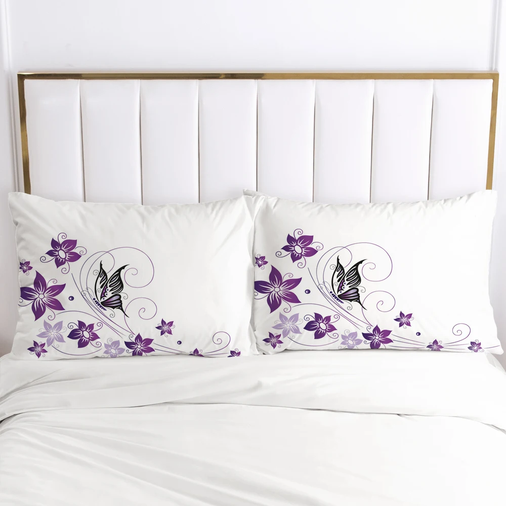 

2PCS Pillowcase Home Decoration Pillow Cover Cases Bedding Print 3D HD Pink 70x70cm 50x75cm 50x70cm 80x80cm Simple purple flower