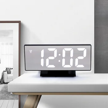

LED Digital Mirror Alarm Clock Snooze Table Clock Wake Up Light Electronic Large Time Temperature Display Home Decoration Clock