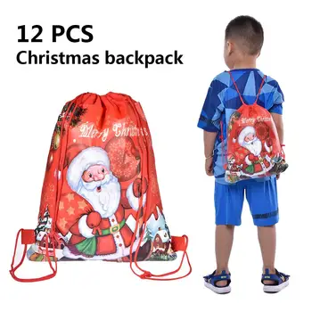 

12pcs Party Gift Bag Santa Claus Bag Non-woven Reusable Drawstring Santa Sack For Holiday Party Decorations
