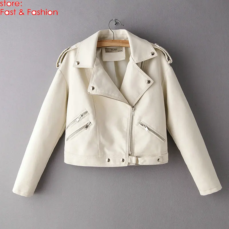 FF993 Beige Новинка, модные женские повседневные свободные куртки из мягкой искусственной кожи, офисные женские свободные куртки больших размеров из искусственной кожи с черной молнией, уличная верхняя одежда, пальто - Цвет: FF993 Beige