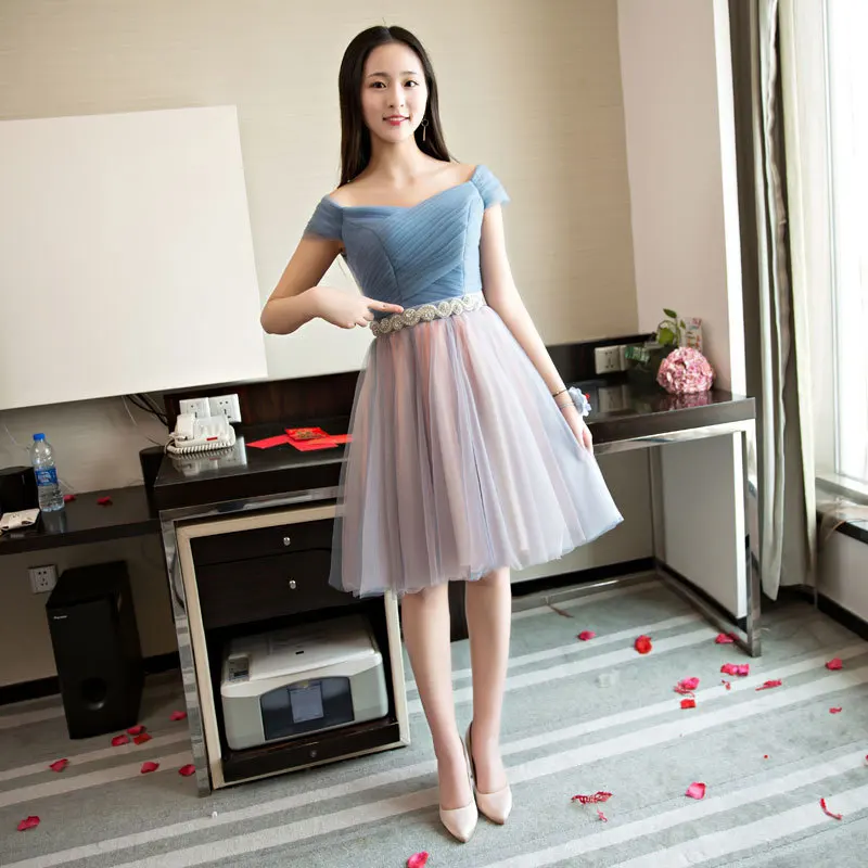 Летние Мини Вечерние платья Cheongsam, китайское современное короткое платье невесты Qi Pao, женское китайское платье Qipao, рекламная трикотажная юбка - Цвет: Gray blue drill E