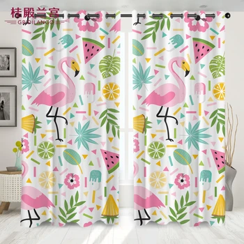 

GRIDILANGO Fresh Light Color Flamingo Curtain For Bedroom Living Room With Fruit Ice Cream Crow Toucan Curtain Home Decoration