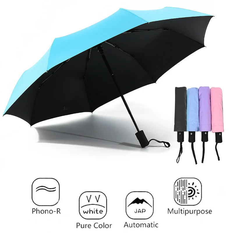 Compact Folding Automatic Auto Close Walking Waterproof Cloth Black Steel Rain Umbrella Sun Umbrella Folding Umbrella Portable