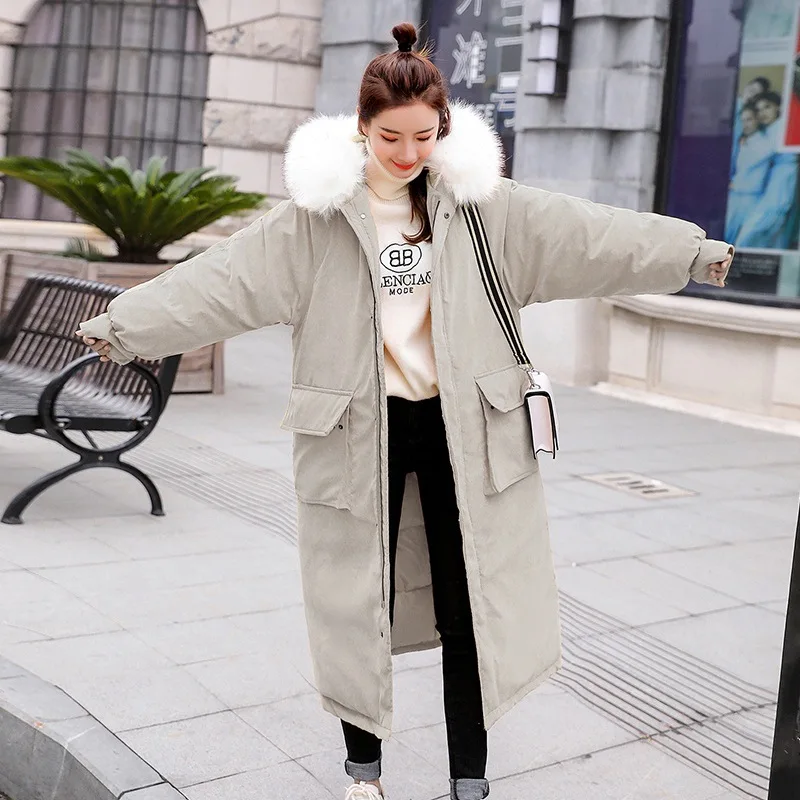 

Off Season Peach Skin Cotton-padded Clothes Women's Long over-the-Knee Thick Loose-Fit 2019 Winter New Style Students down Jacke
