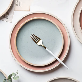 

Nordic Minimalist Ceramic Tableware Solid Color Porcelain Plate Creative Personality Dishes for Home