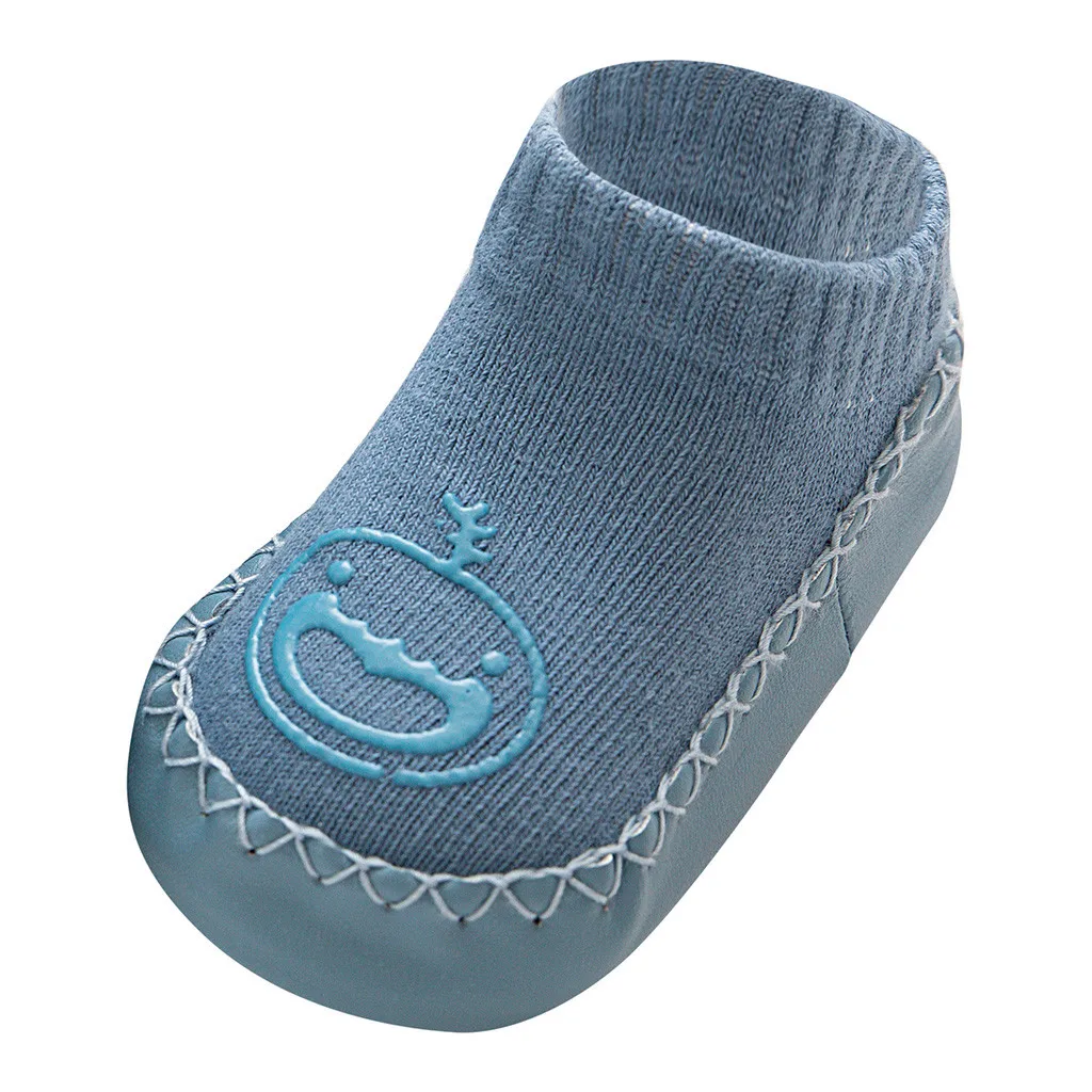 Носки-тапочки с рисунком для новорожденных мальчиков и девочек милые зимние теплые Нескользящие Повседневные носки для малышей 0-14 месяцев - Цвет: Небесно-голубой