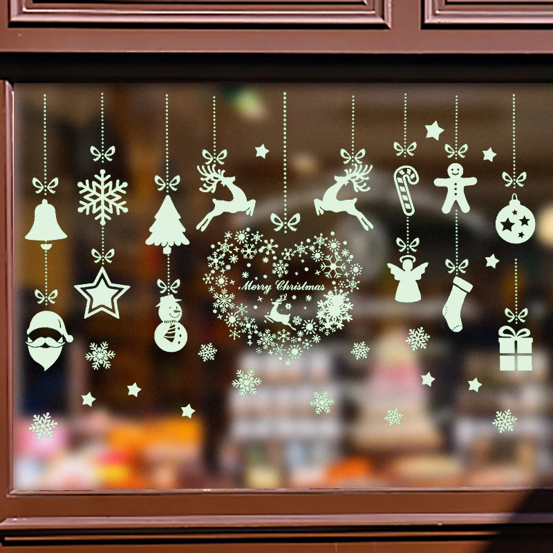 Christmas Luminous Sticker Snowflake Santa Claus Elk Home Christmas Decoration Interior Glass Sticker Xmas Gift Navidad