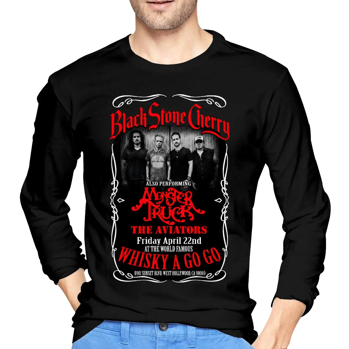 Black Stone Cherry Men Round Neck Long Sleeve T Shirt Slim Fit Cotton Tee |