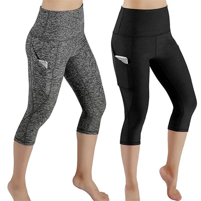 

Women Yoga Pants Sport Leggings Women Fitness Yoga Gym High Waist Pockets Design Sporting Leggings Calf-Length Capri Pant