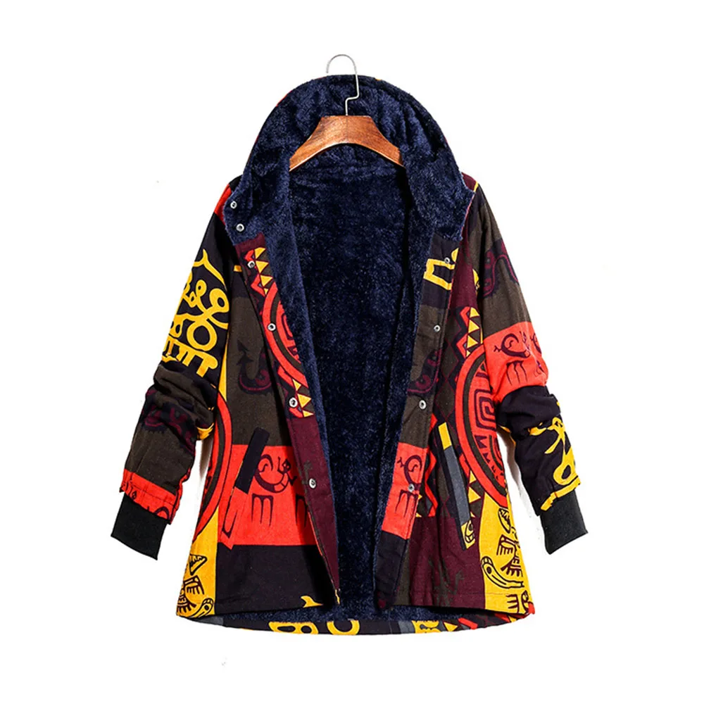 

Fashion Print Thick Hooded Winter Coat Women Cotton Clothes Loose Harajuku Streetwear Plus Size Coats Fleece Warm 2019 4XL 5XL